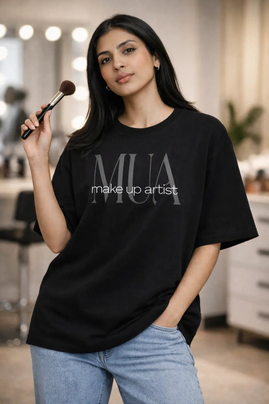 MUA Black Oversized T-Shirt  Makeup Artist Statement Tee hermoza india