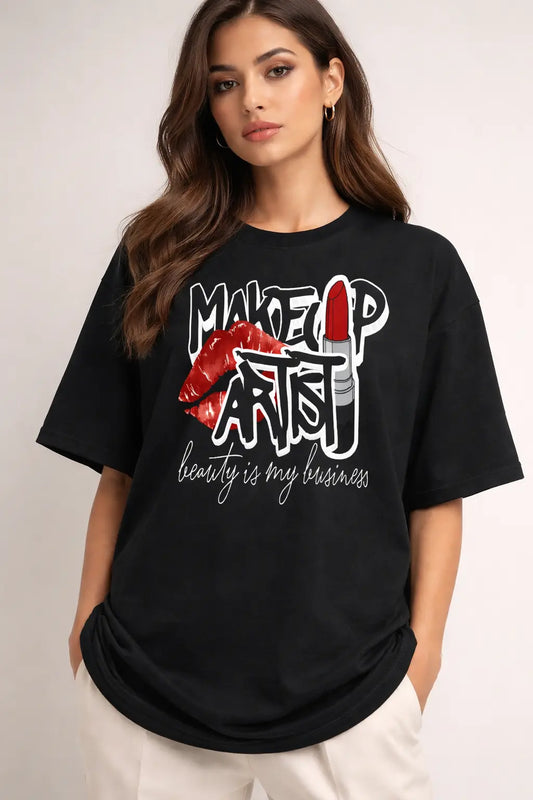 Kiss & Lipstick Designer Graphic Black Tee
