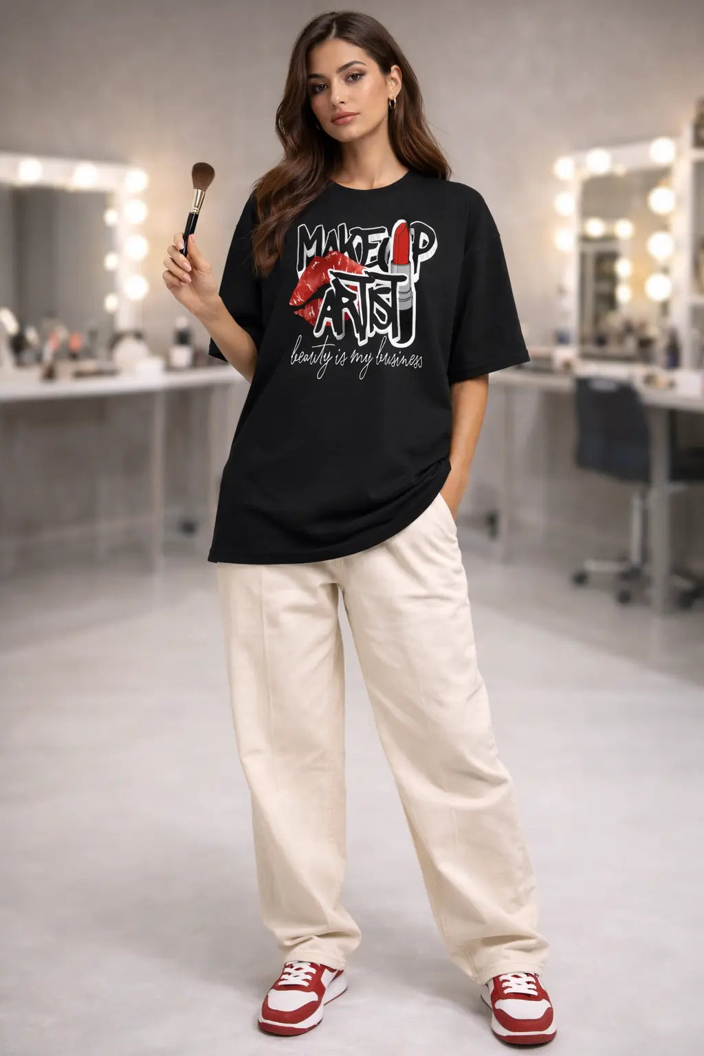 Kiss & Lipstick Designer Graphic Black Tee