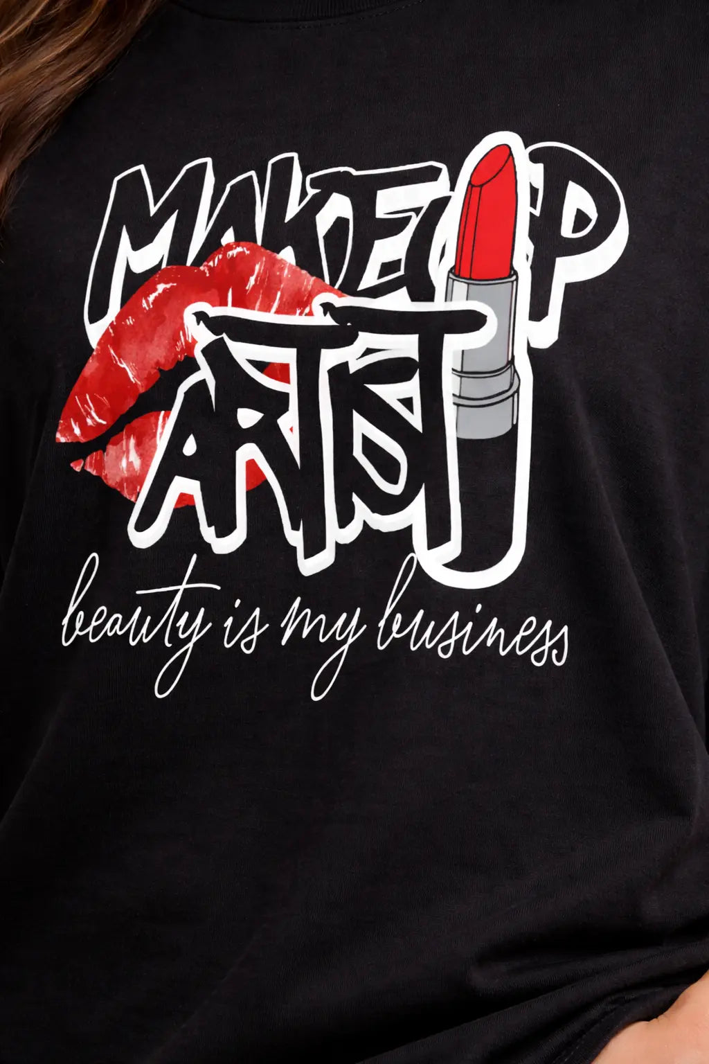 Kiss & Lipstick Designer Graphic Black Tee