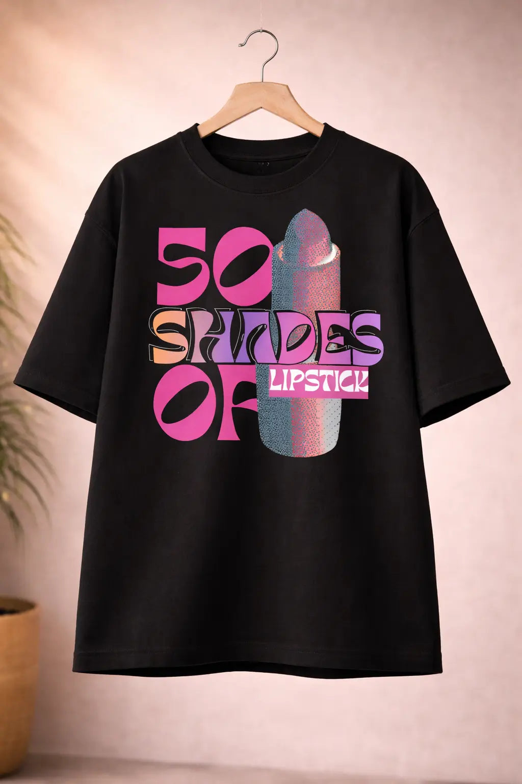 50 Shades of Lipstick Black Oversized T-Shirt – Stylish Makeup Graphic Tee