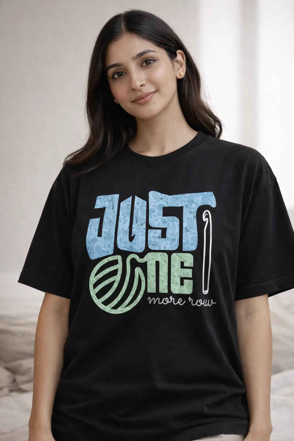 Just one more row Black Oversized T-Shirt for crochet artists hermoza india