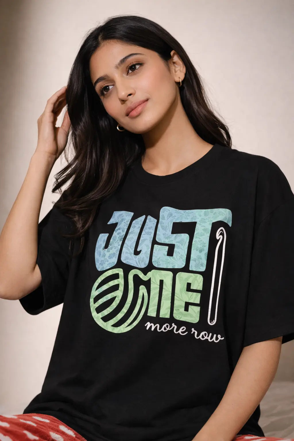 Just one more row Black Oversized T-Shirt for crochet artists hermoza india