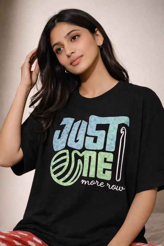 Just one more row Black Oversized T-Shirt for crochet artists hermoza india