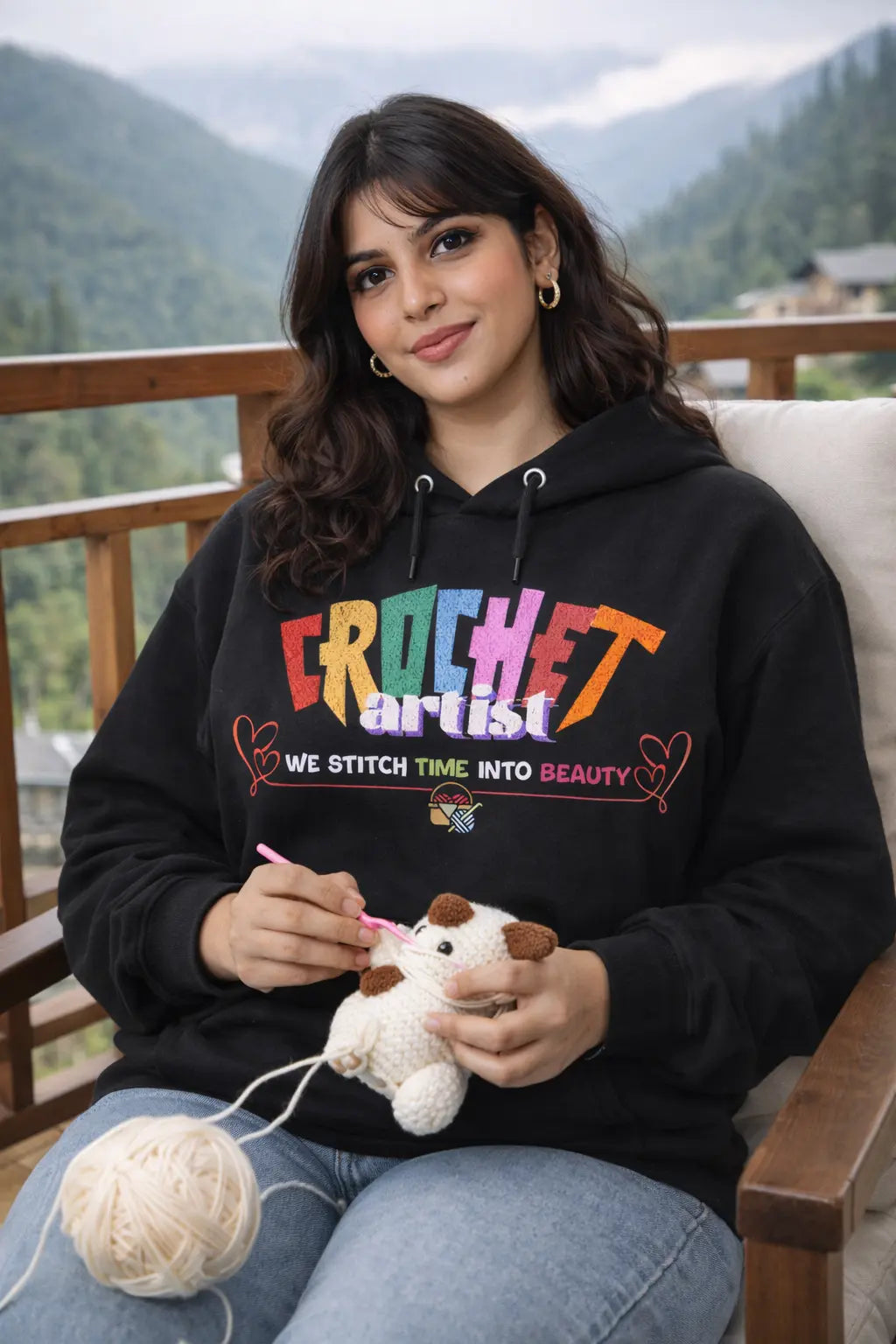 Time Turner - Crochet Artist Black Oversized Hoodie