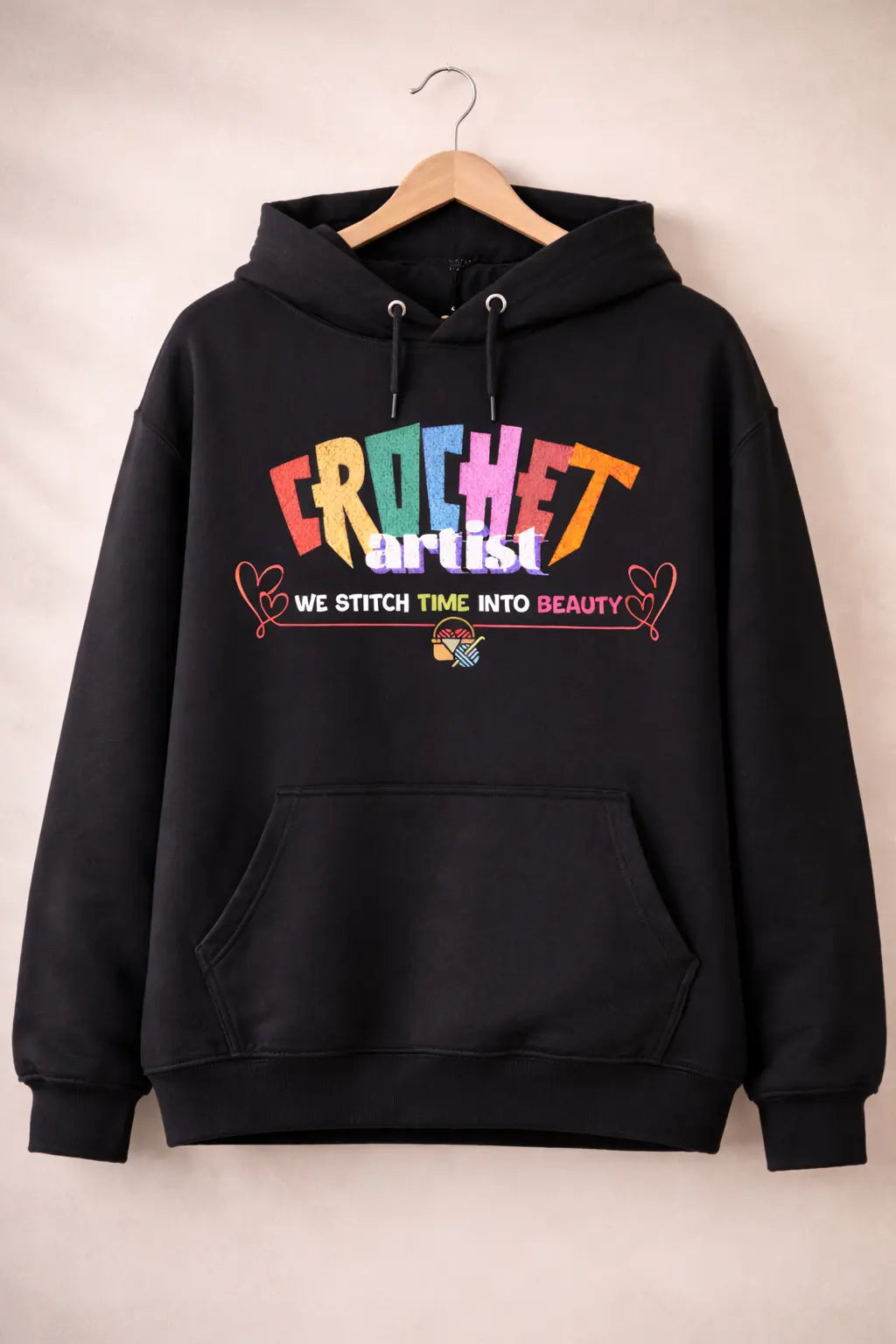 Time Turner - Crochet Artist Black Oversized Hoodie