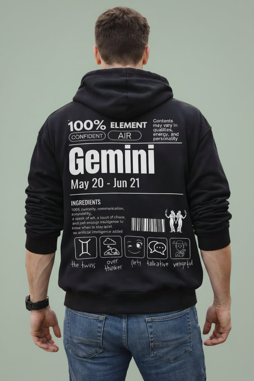 Gemini Detailed black drop shoulder hoodie