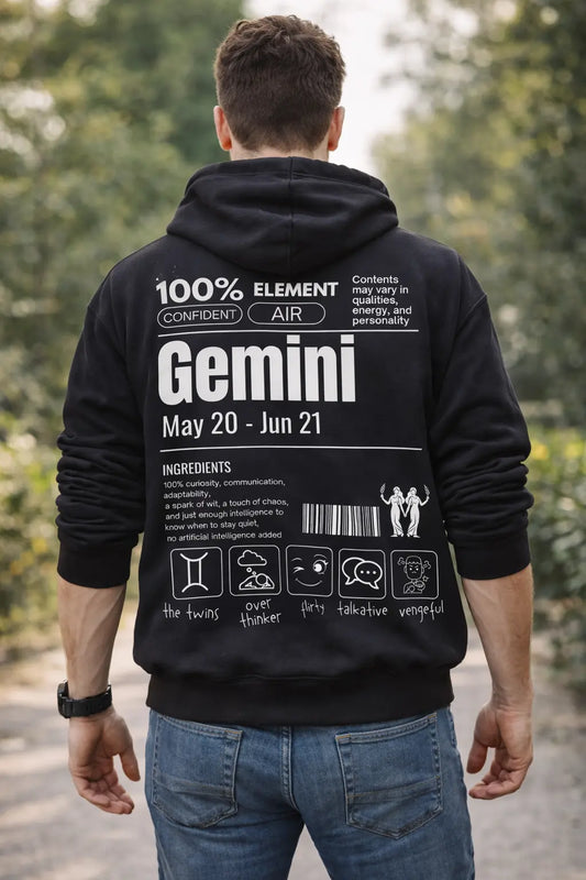 Gemini Detailed black drop shoulder hoodie
