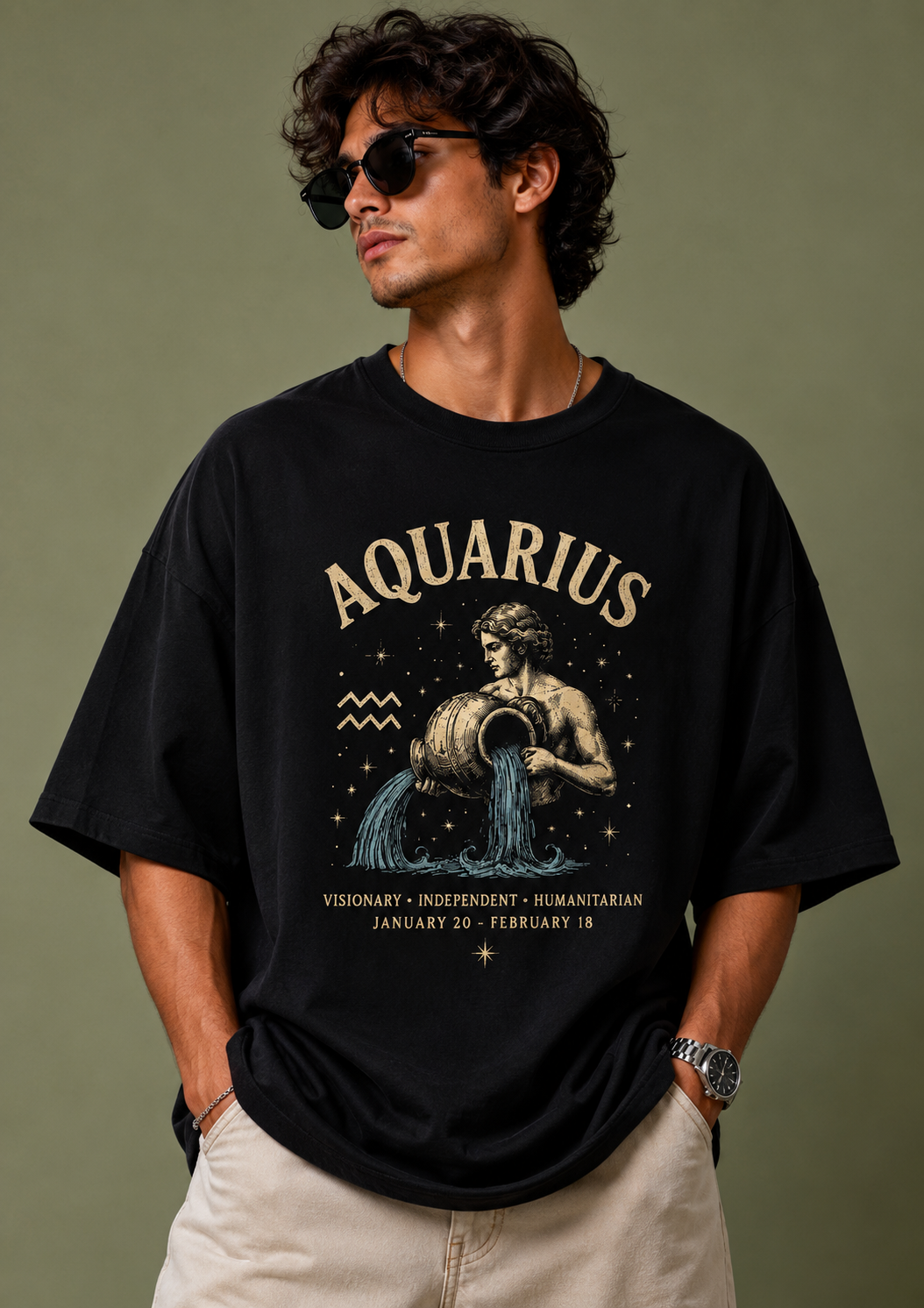 Aquarius Zodiac Premium Oversized Zodiac T-Shirt