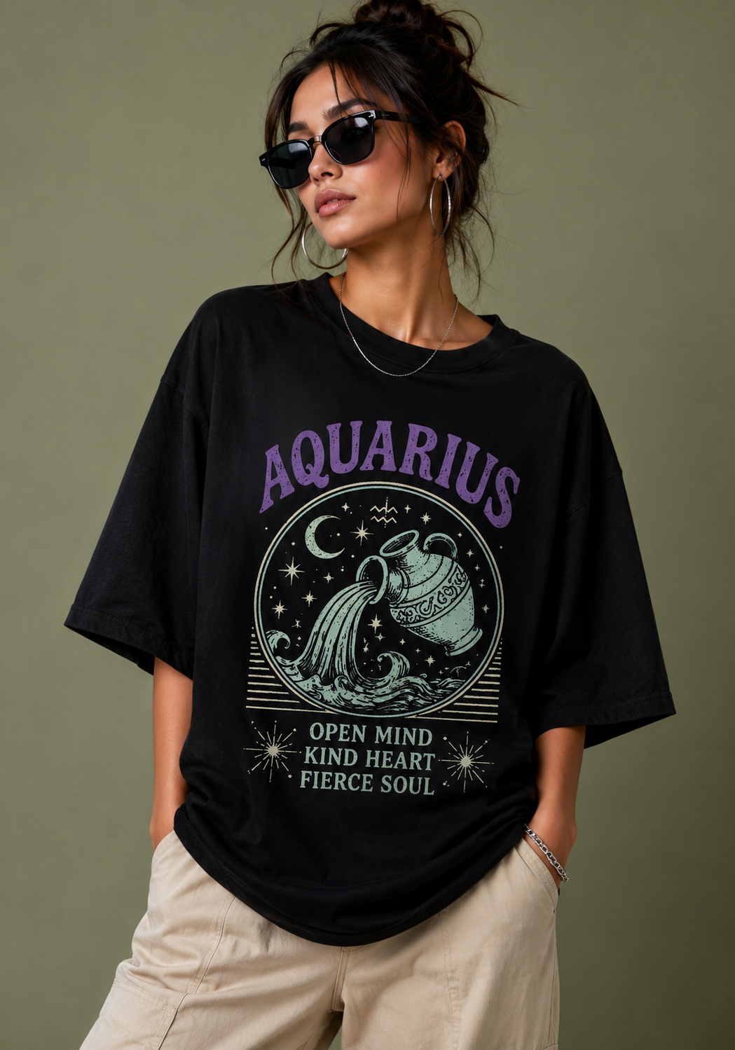 Aquarius Open Mind Premium Oversized Zodiac T-Shirt