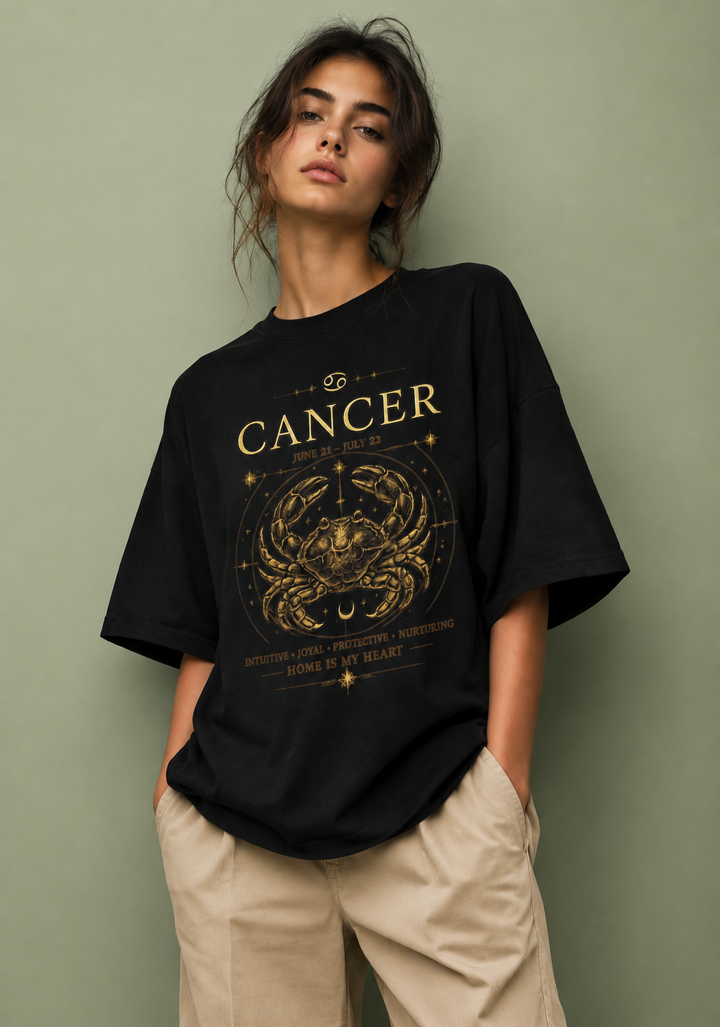 Cancer Home Is My Heart Premium Oversized Zodiac T-Shirt