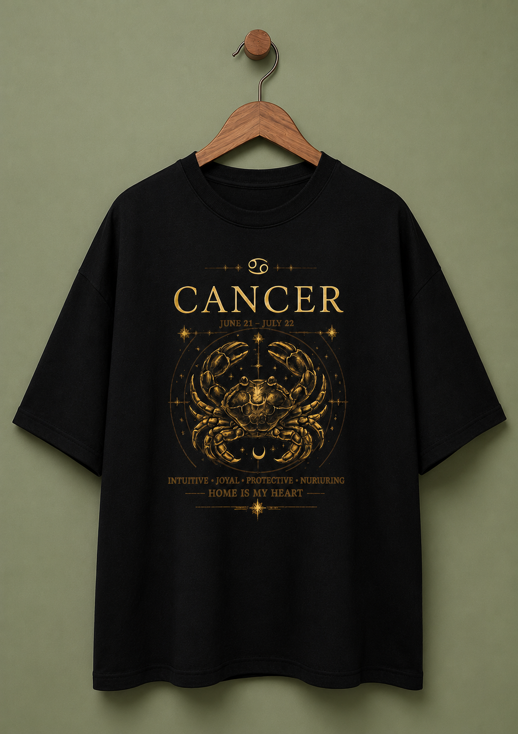 Cancer Home Is My Heart Premium Oversized Zodiac T-Shirt