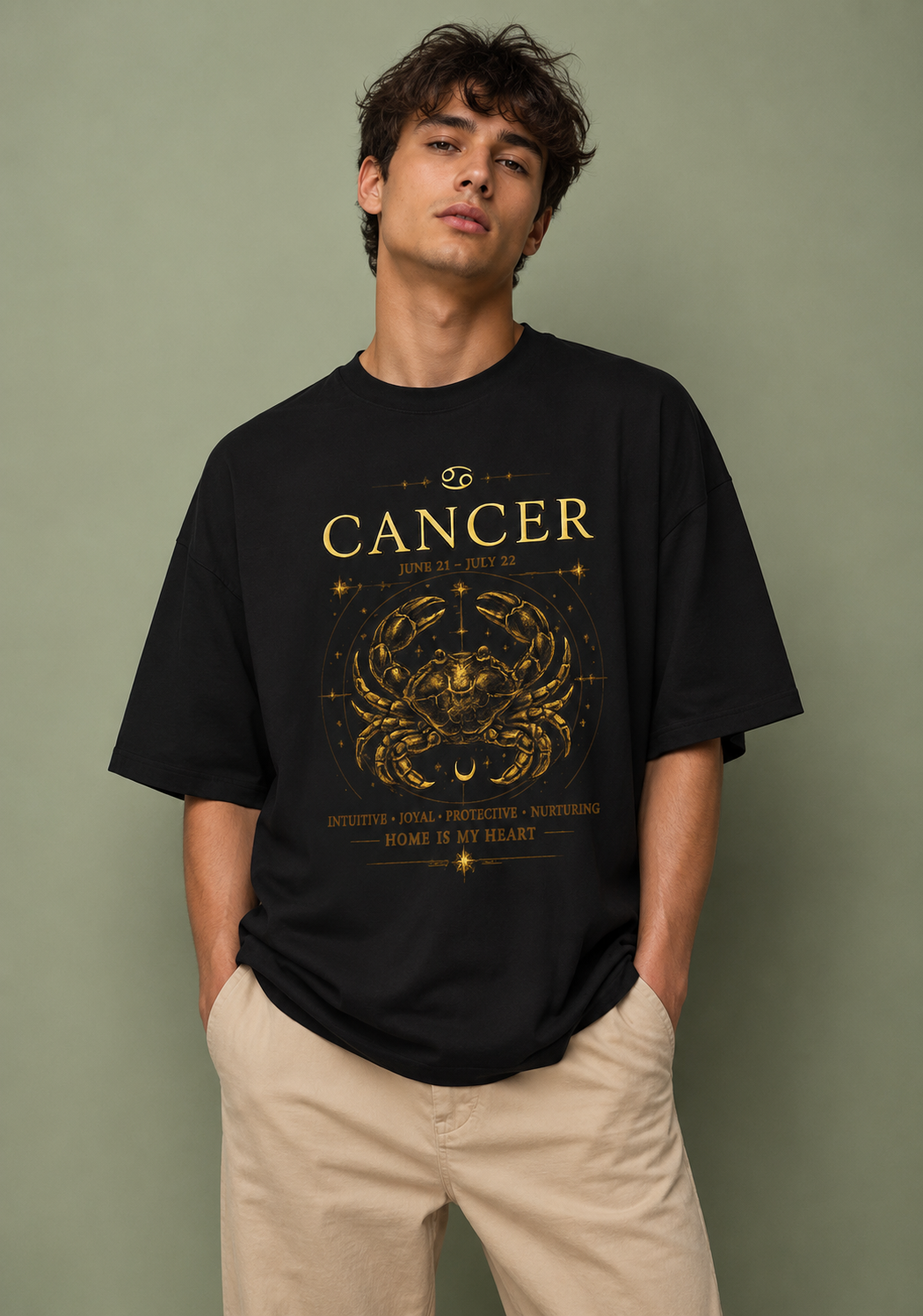 Cancer Home Is My Heart Premium Oversized Zodiac T-Shirt