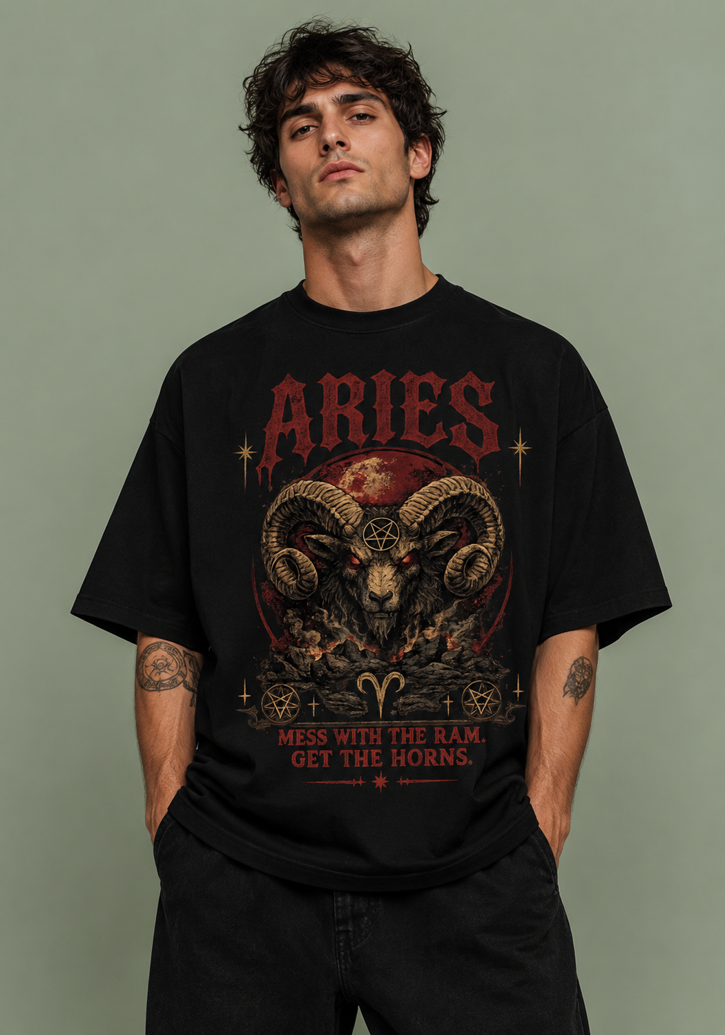 Aries Dark Zodiac Premium Oversized T-Shirt