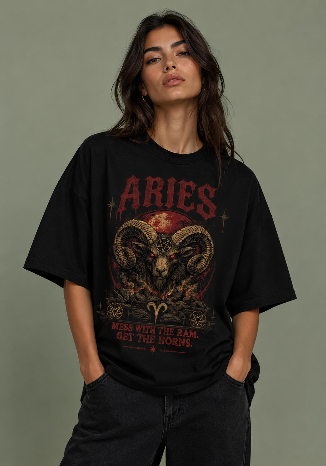 Aries Dark Zodiac Premium Oversized T-Shirt
