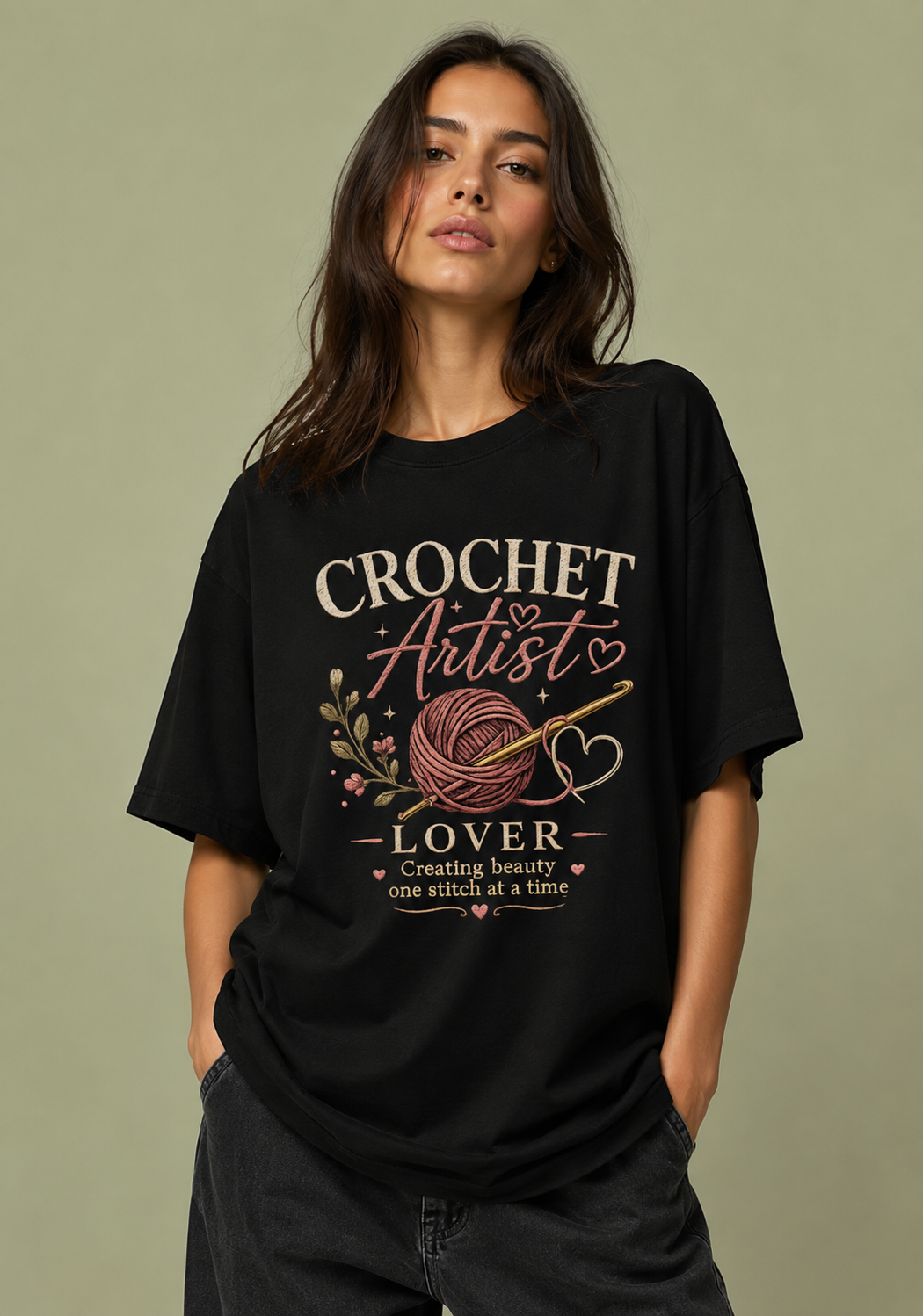 Crochet Artist Lover Premium Oversized T-Shirt hermoza india