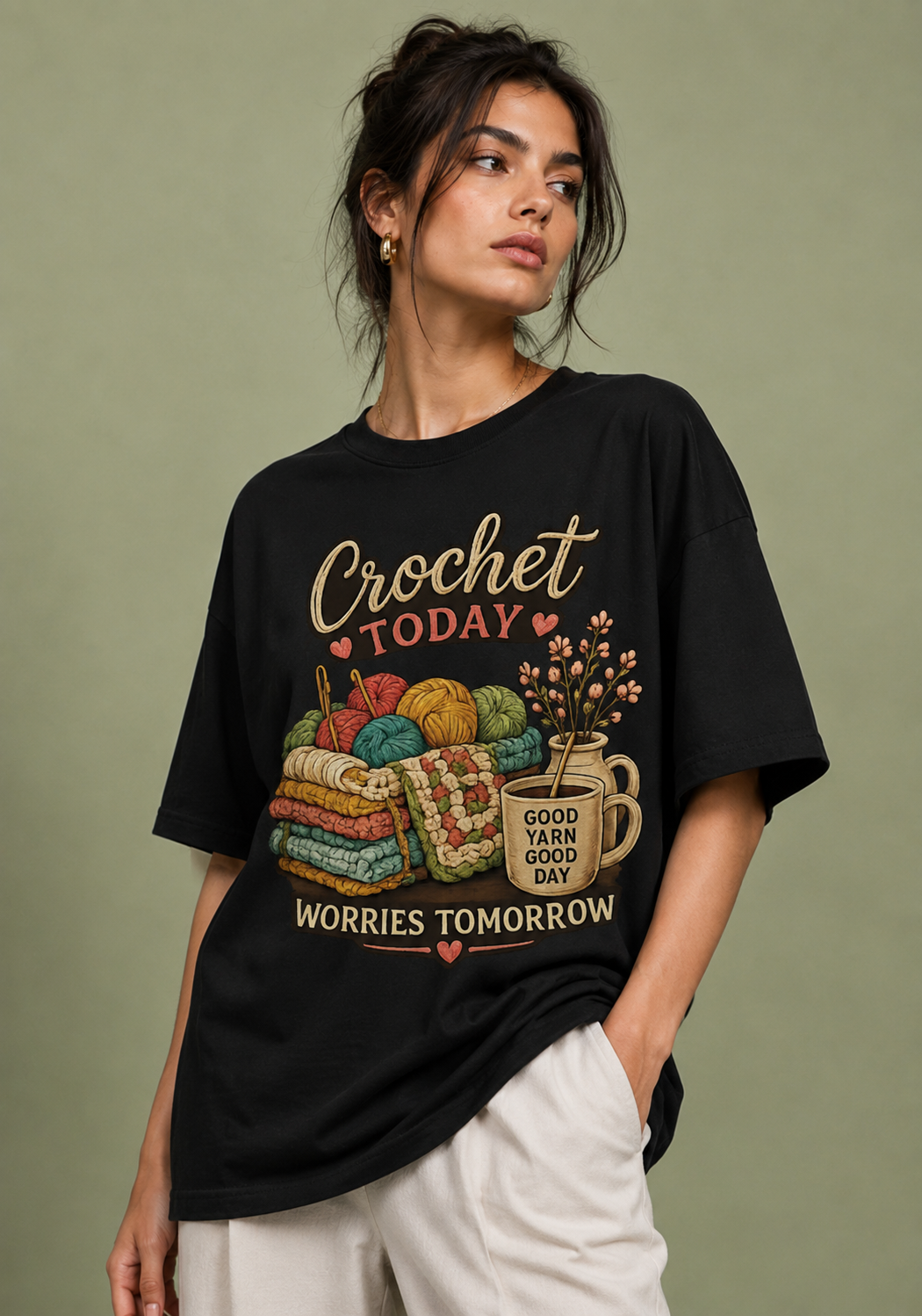 Crochet Artist- NO WORRIES - black Oversized T-Shirt