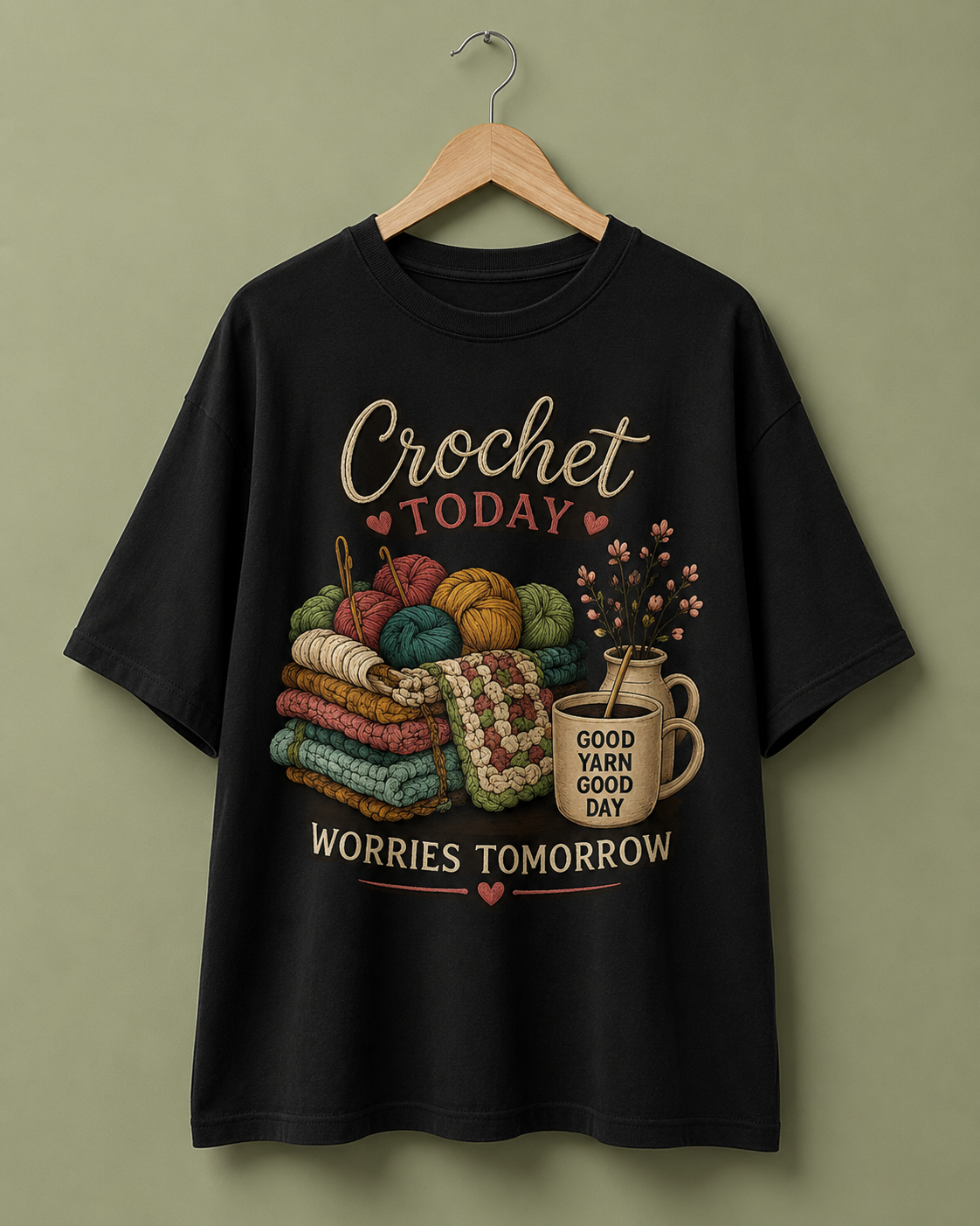 Crochet Artist- NO WORRIES - black Oversized T-Shirt