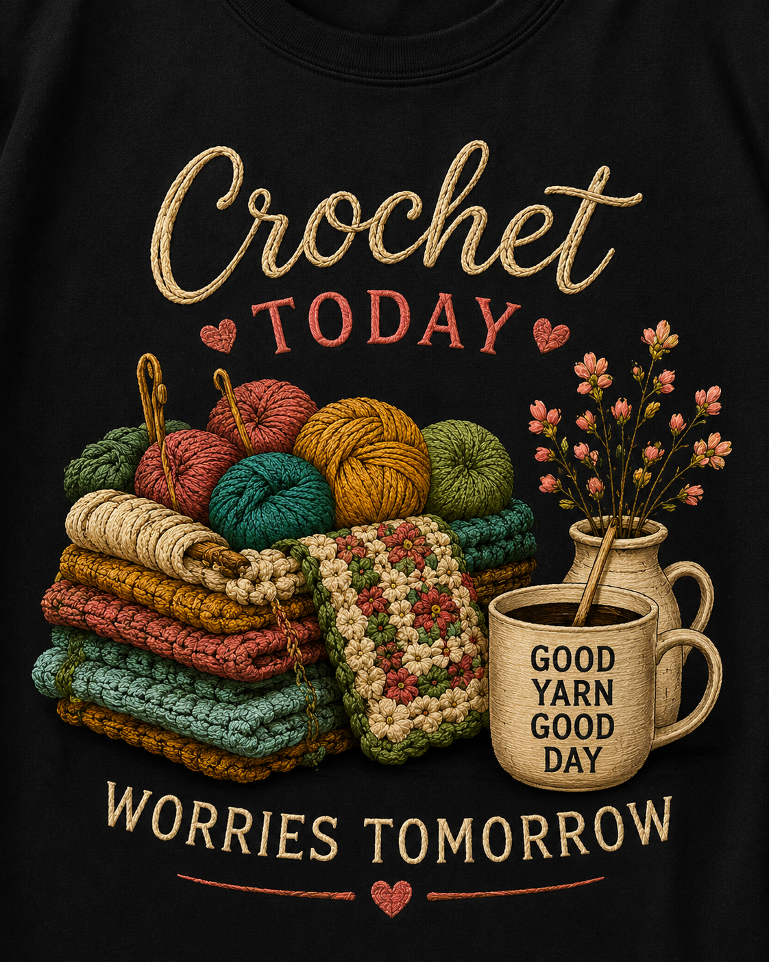 Crochet Artist- NO WORRIES - black Oversized T-Shirt