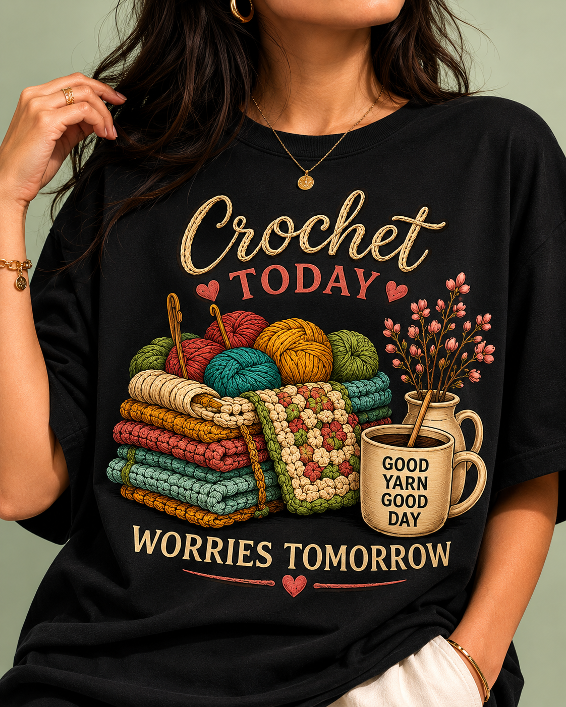 Crochet Artist- NO WORRIES - black Oversized T-Shirt