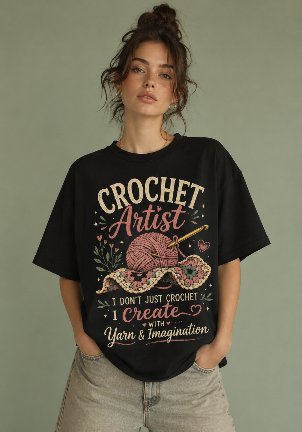 Crochet Artist- Yarn Imagination - black Oversized T-Shirt