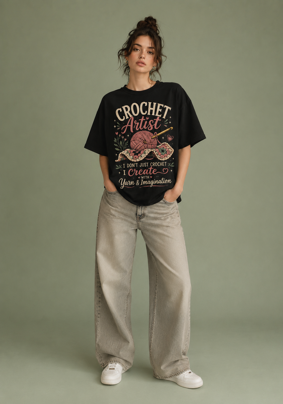 Crochet Artist- Yarn Imagination - black Oversized T-Shirt