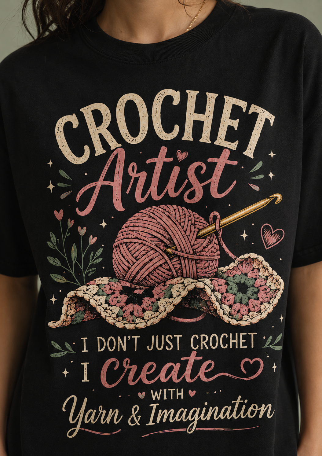 Crochet Artist- Yarn Imagination - black Oversized T-Shirt