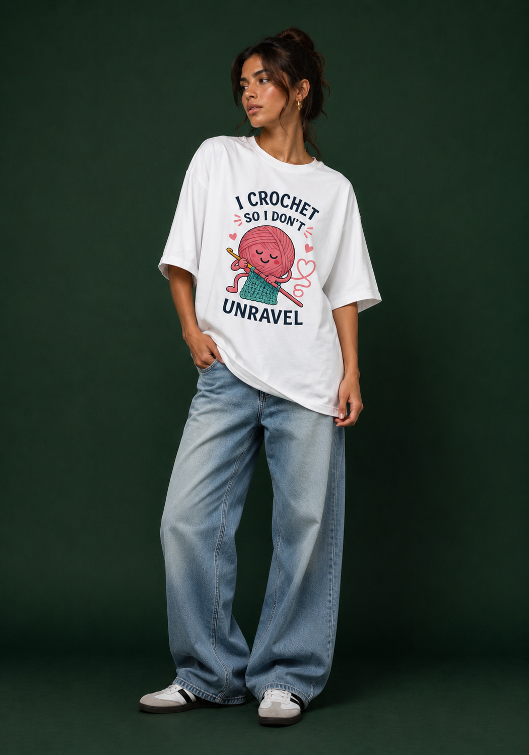 Crochet Artist Unravel Premium White Oversized T-Shirt