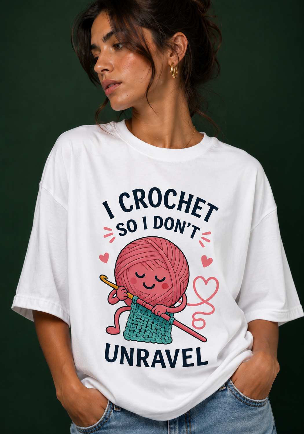 Crochet Artist Unravel Premium White Oversized T-Shirt