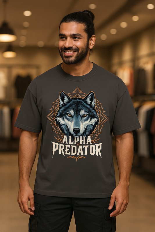 Oversized Terry Cotton T-Shirt for Men  - Alpha Predator cool t-shirt for men