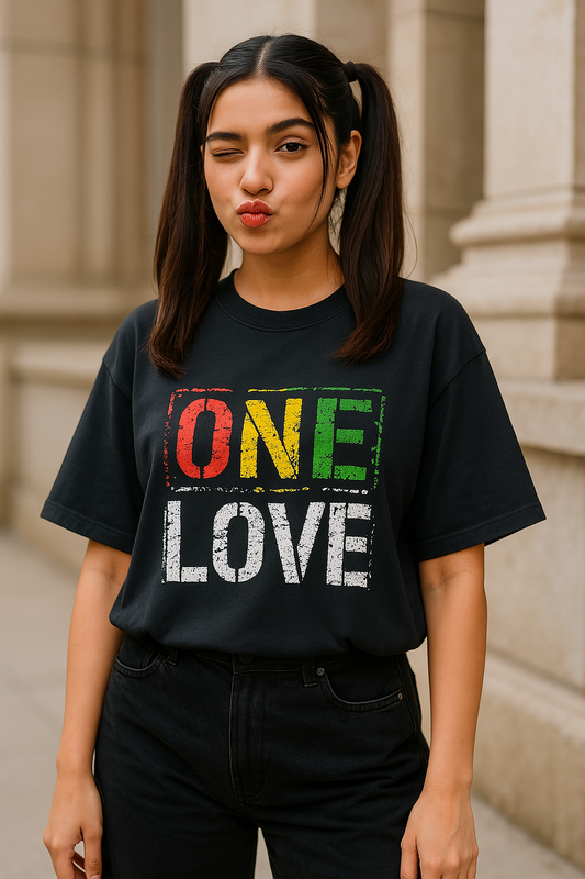 Oversized Terry Cotton T-Shirt for Men and Women - One Love