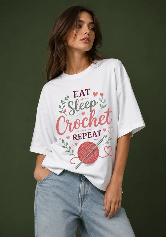 Eat Sleep Crochet Repeat Premium Oversized T-Shirt