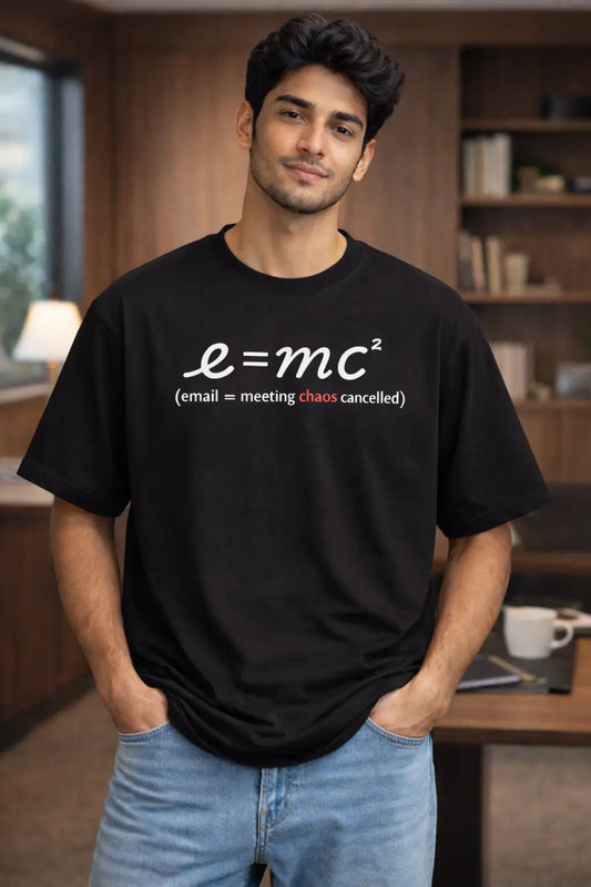 Man wearing a black Oversized t-shirt with a  office oversized premium tshirt