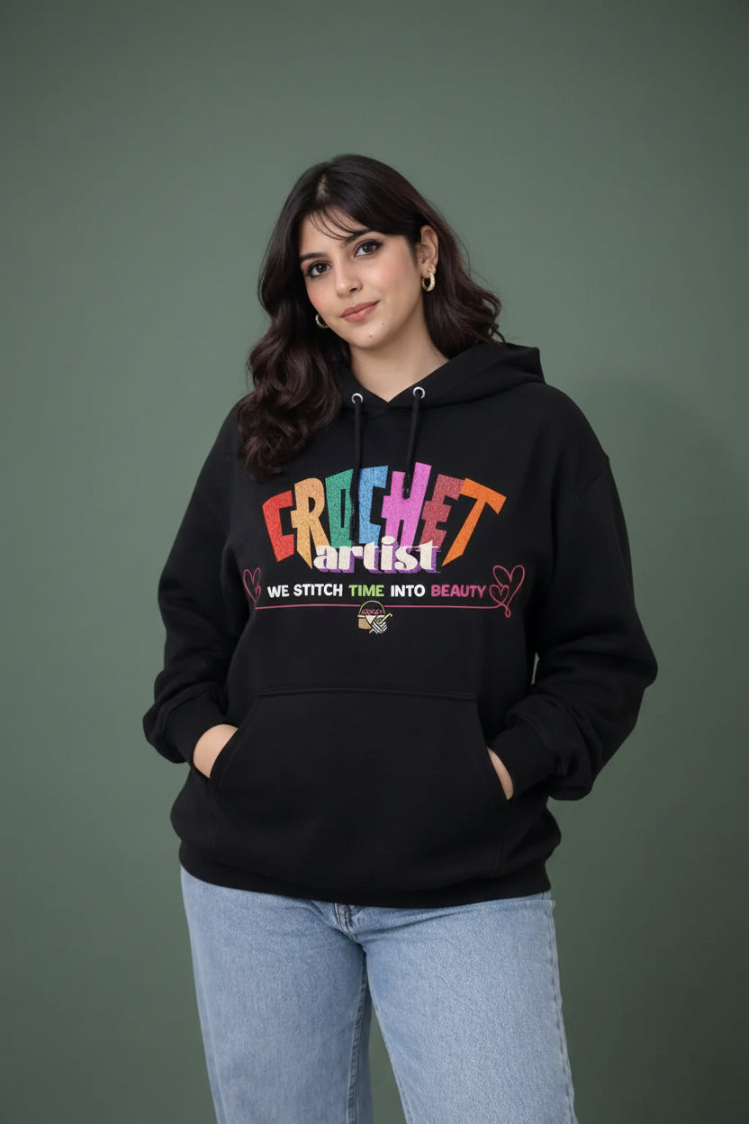  a black oversized hoodie with colorful graphic 