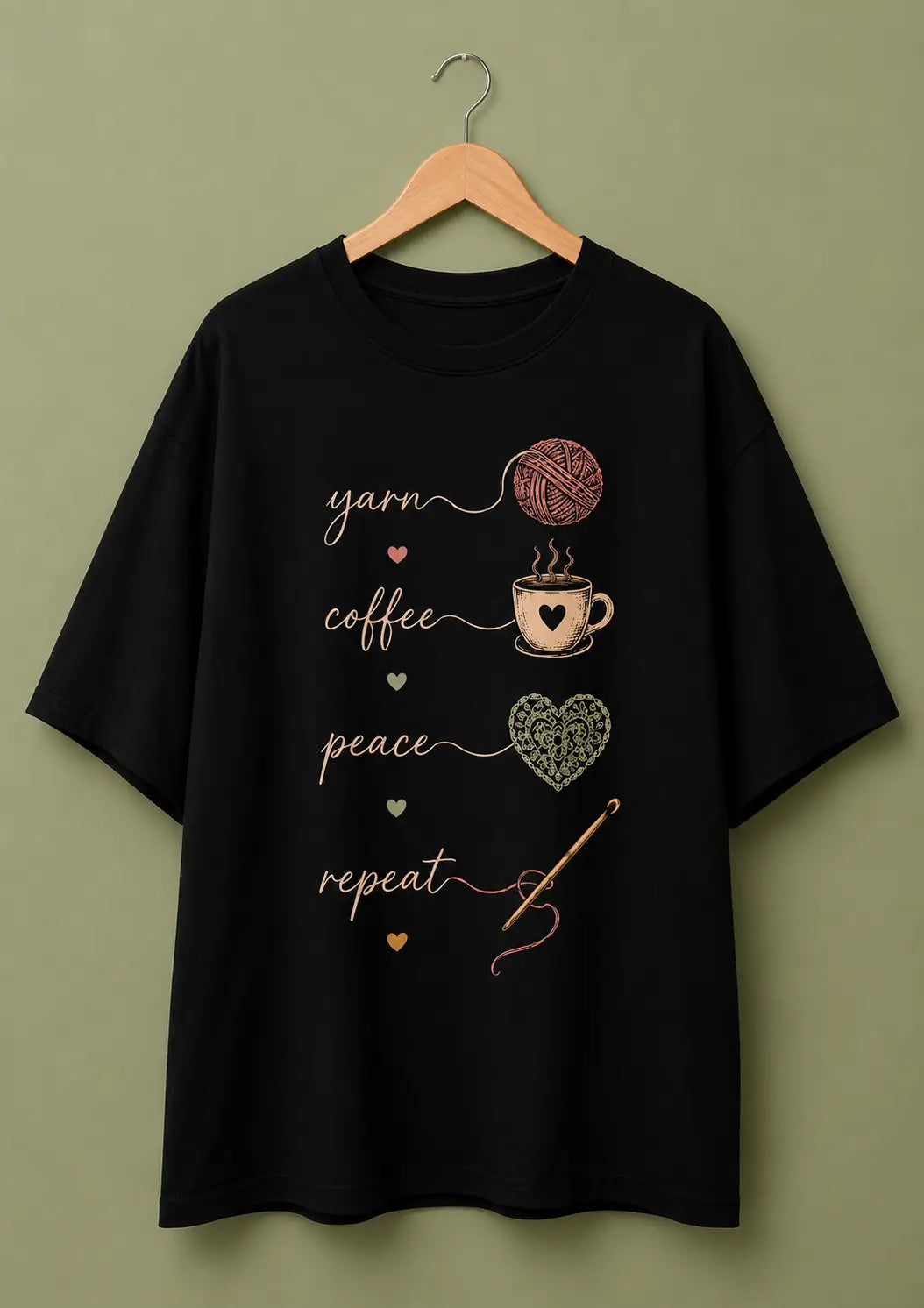 Yarn Coffee Peace Repeat Oversized T-Shirt
