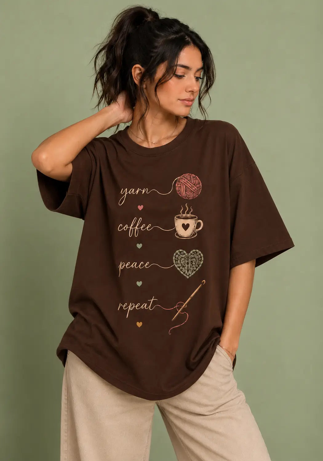 Yarn Coffee Peace Repeat Oversized T-Shirt