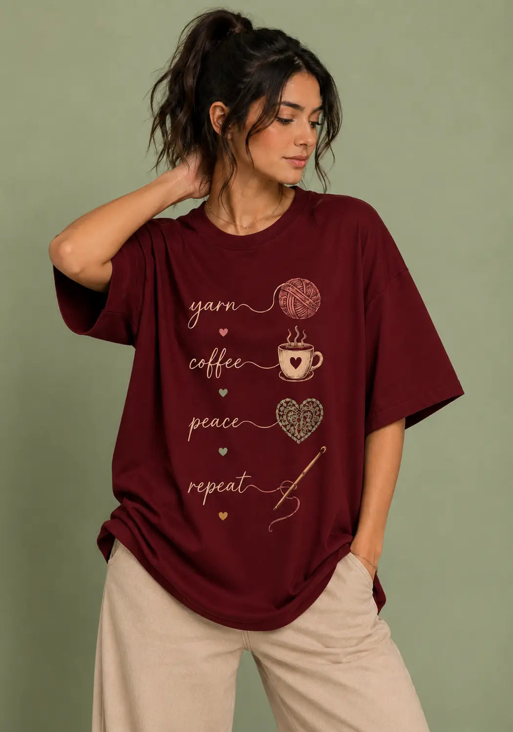 Yarn Coffee Peace Repeat Oversized T-Shirt