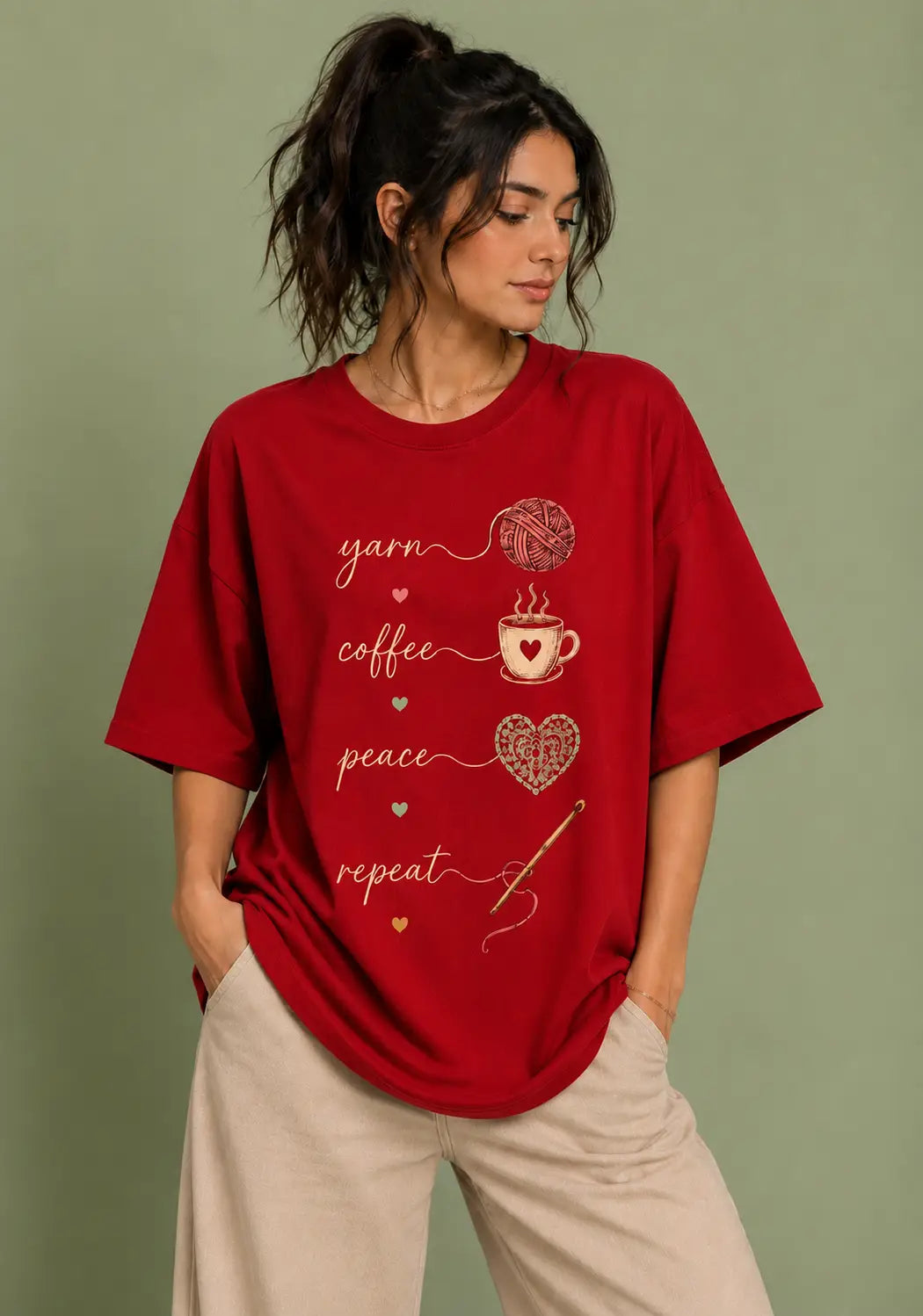 Yarn Coffee Peace Repeat Oversized T-Shirt