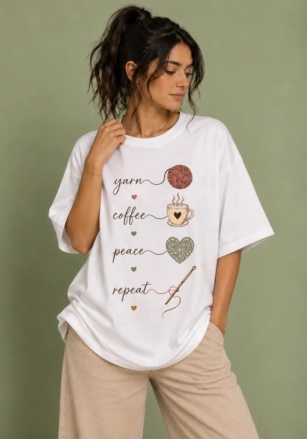 Yarn Coffee Peace Repeat Oversized T-Shirt