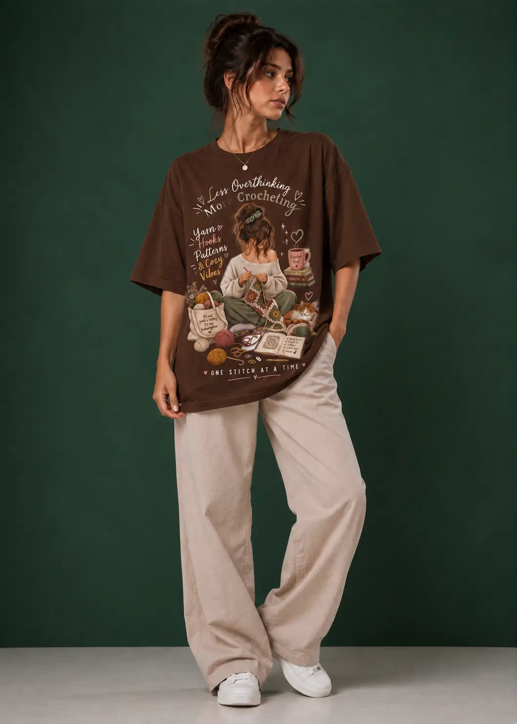 Less Overthinking More Crocheting Oversized T-Shirt