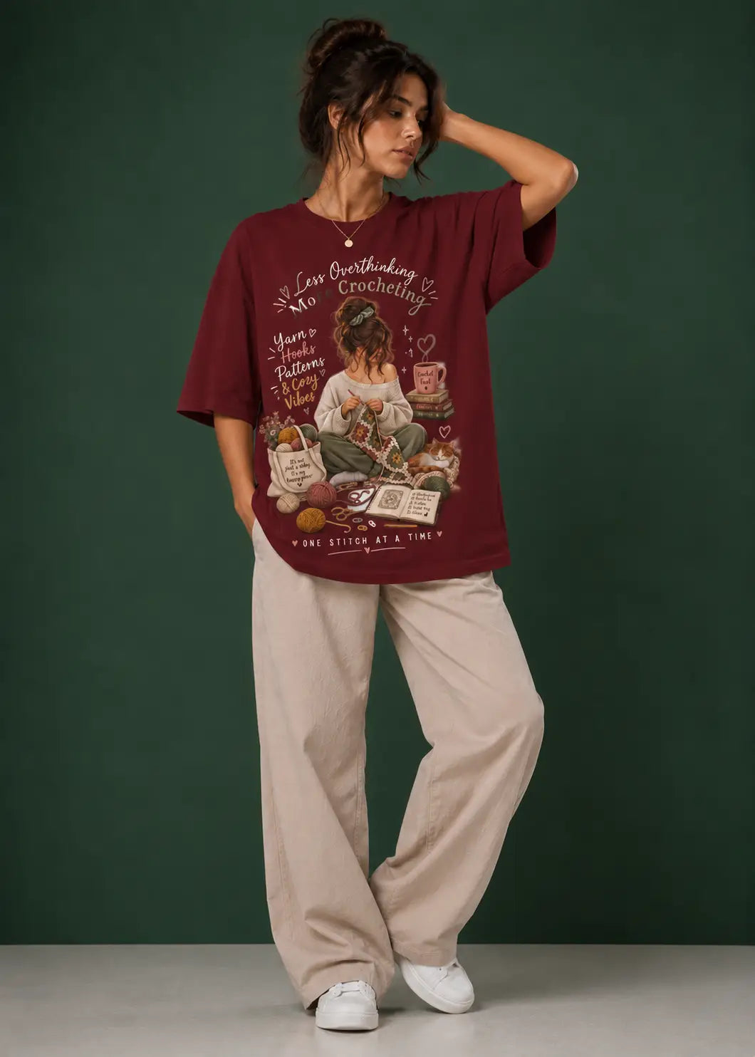 Less Overthinking More Crocheting Oversized T-Shirt