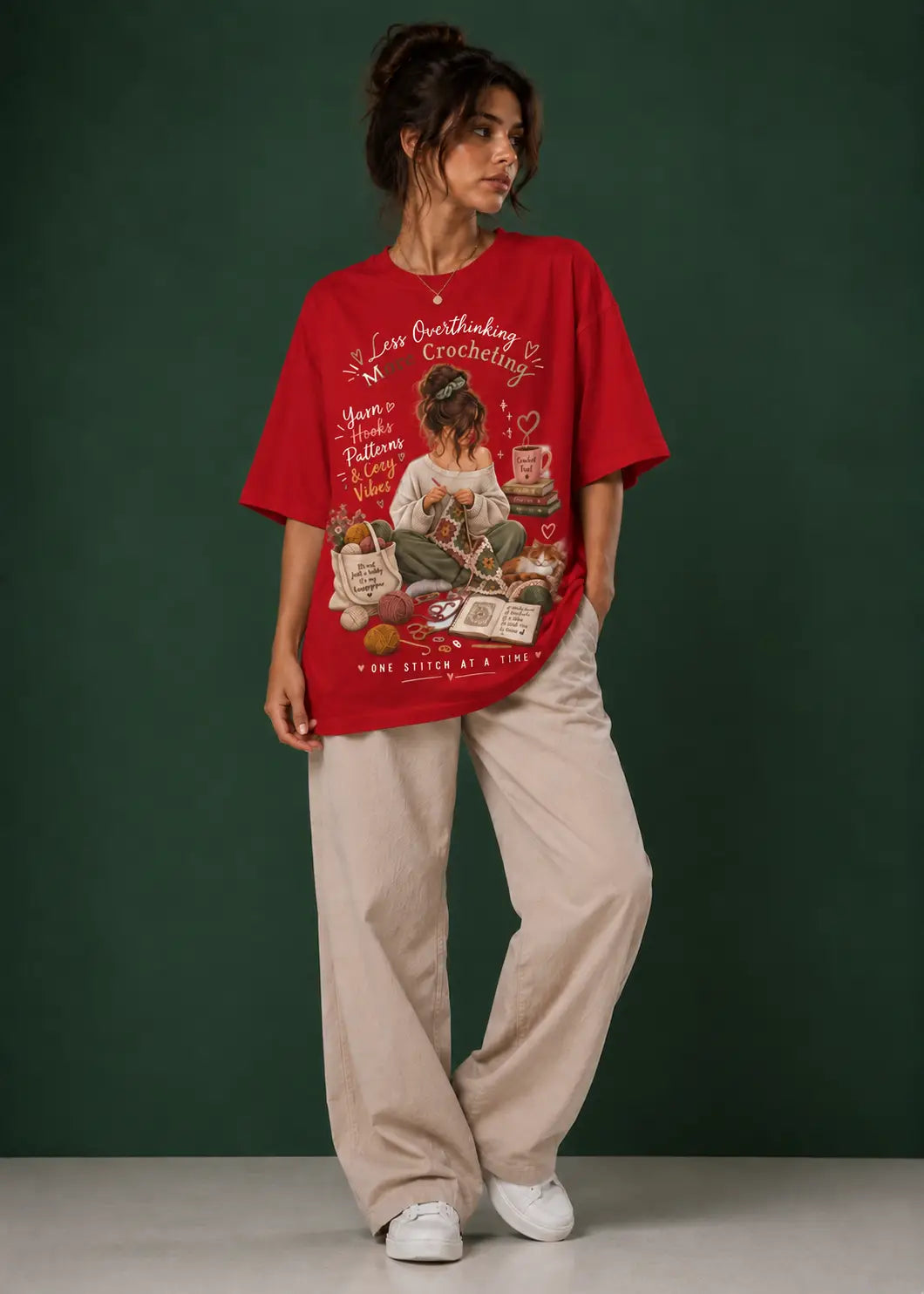 Less Overthinking More Crocheting Oversized T-Shirt