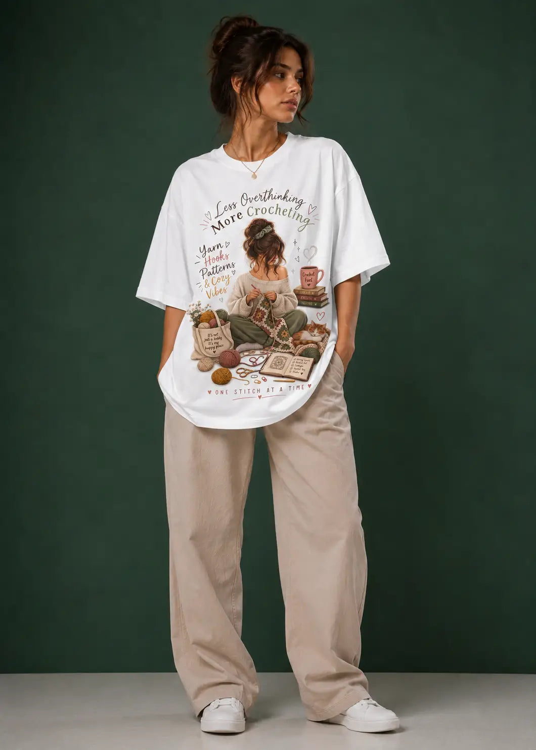 Less Overthinking More Crocheting Oversized T-Shirt