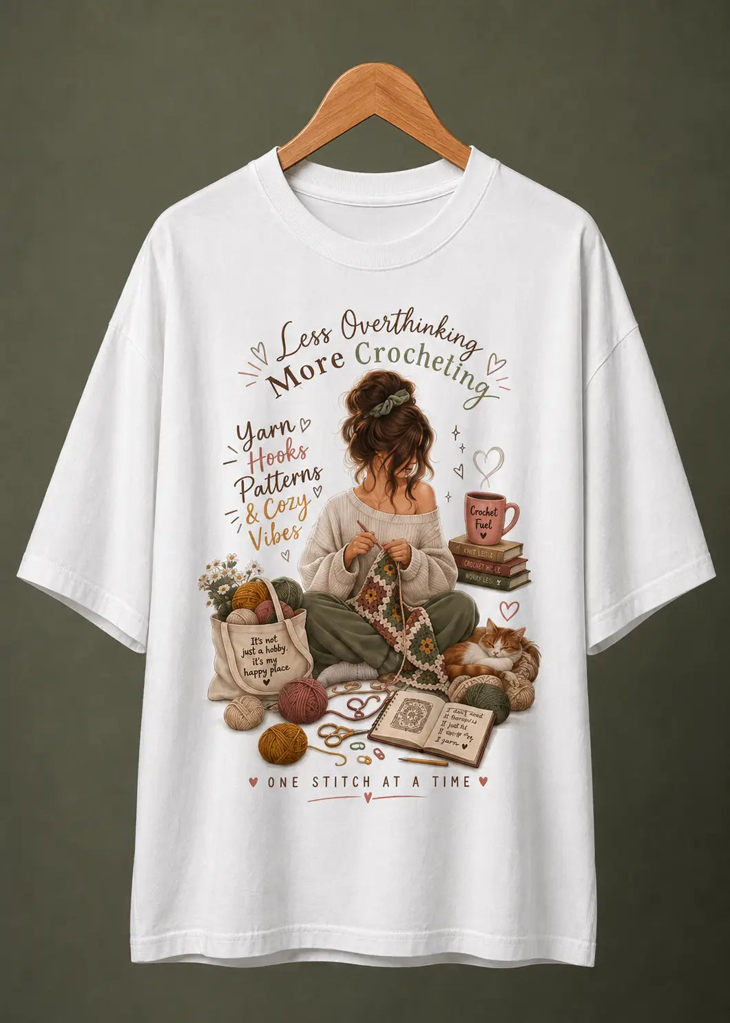 Less Overthinking More Crocheting Oversized T-Shirt