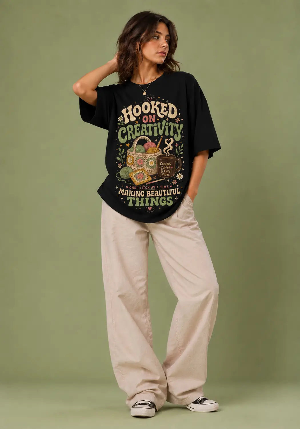 Hooked on Creativity Crochet Lover Oversized T-Shirt