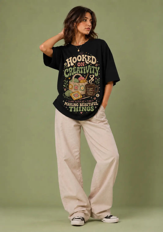 Hooked on Creativity Crochet Lover Oversized T-Shirt