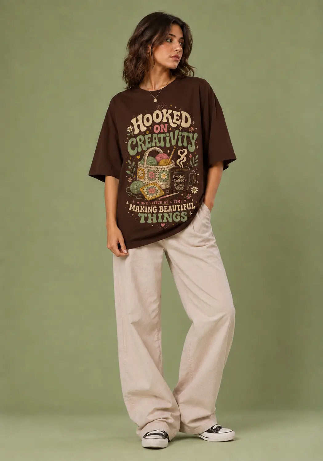 Hooked on Creativity Crochet Lover Oversized T-Shirt