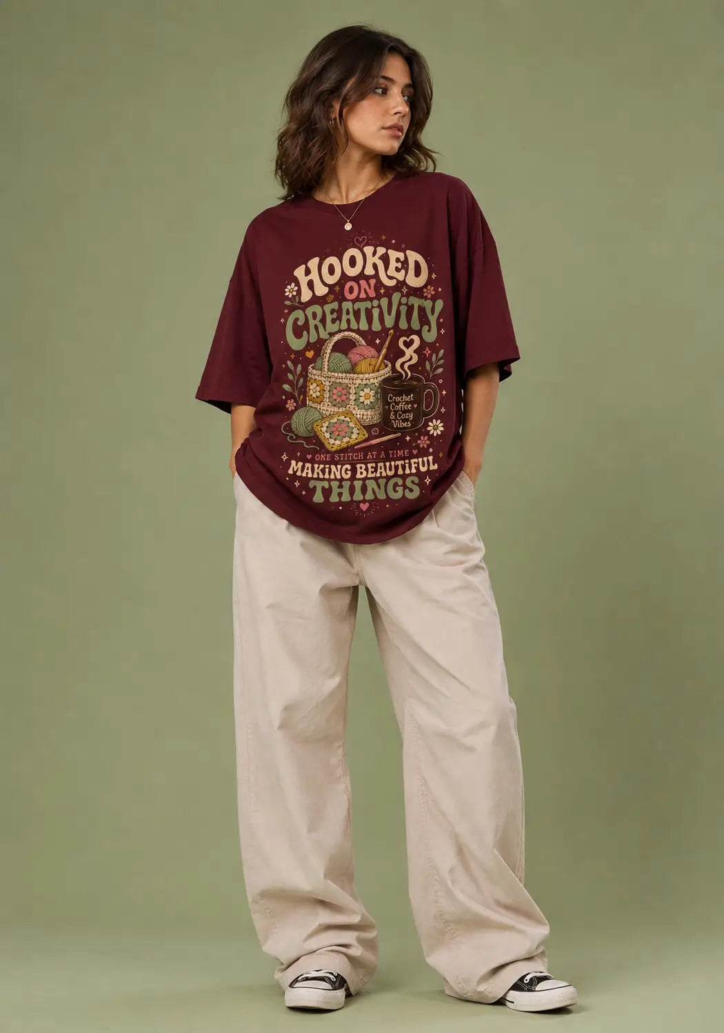 Hooked on Creativity Crochet Lover Oversized T-Shirt