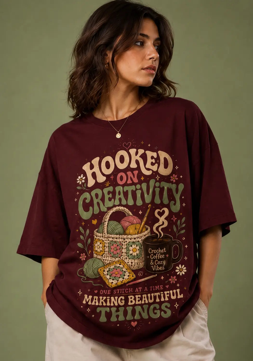 Hooked on Creativity Crochet Lover Oversized T-Shirt