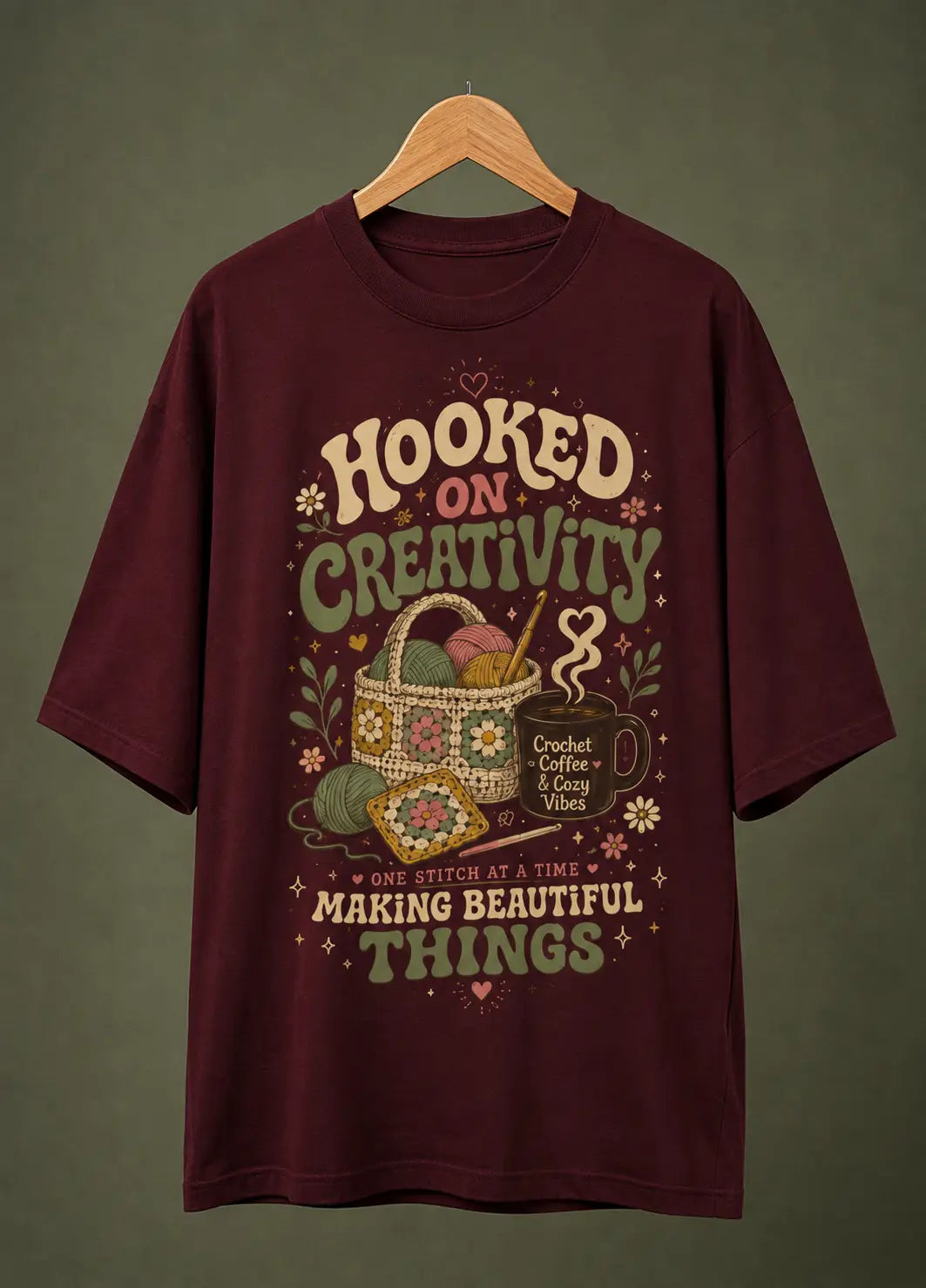 Hooked on Creativity Crochet Lover Oversized T-Shirt